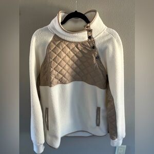 Abercrombie & Fitch Women’s Sherpa Oversized 1/4 Button – Size Large, Ivory